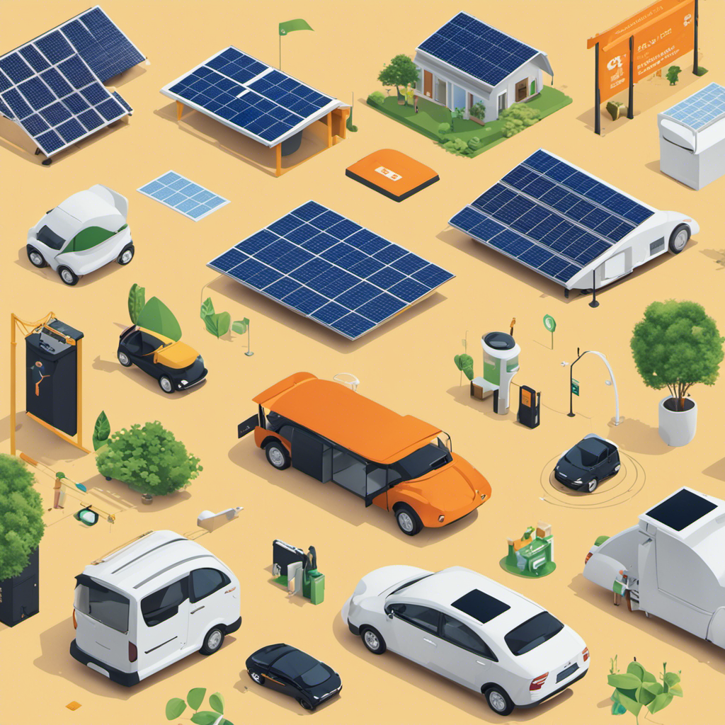 An image showcasing a diverse range of eco-friendly products, such as solar panels, electric vehicles, biodegradable packaging, and recyclable materials