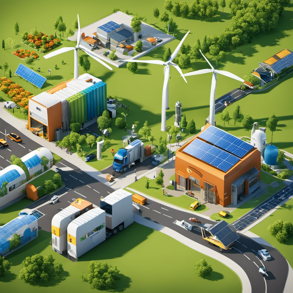 An image showcasing diverse industries actively working towards a sustainable future