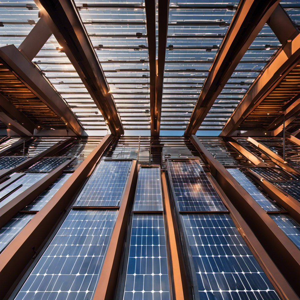 An image showcasing a sleek, high-tech solar panel array mounted on a durable, modern building