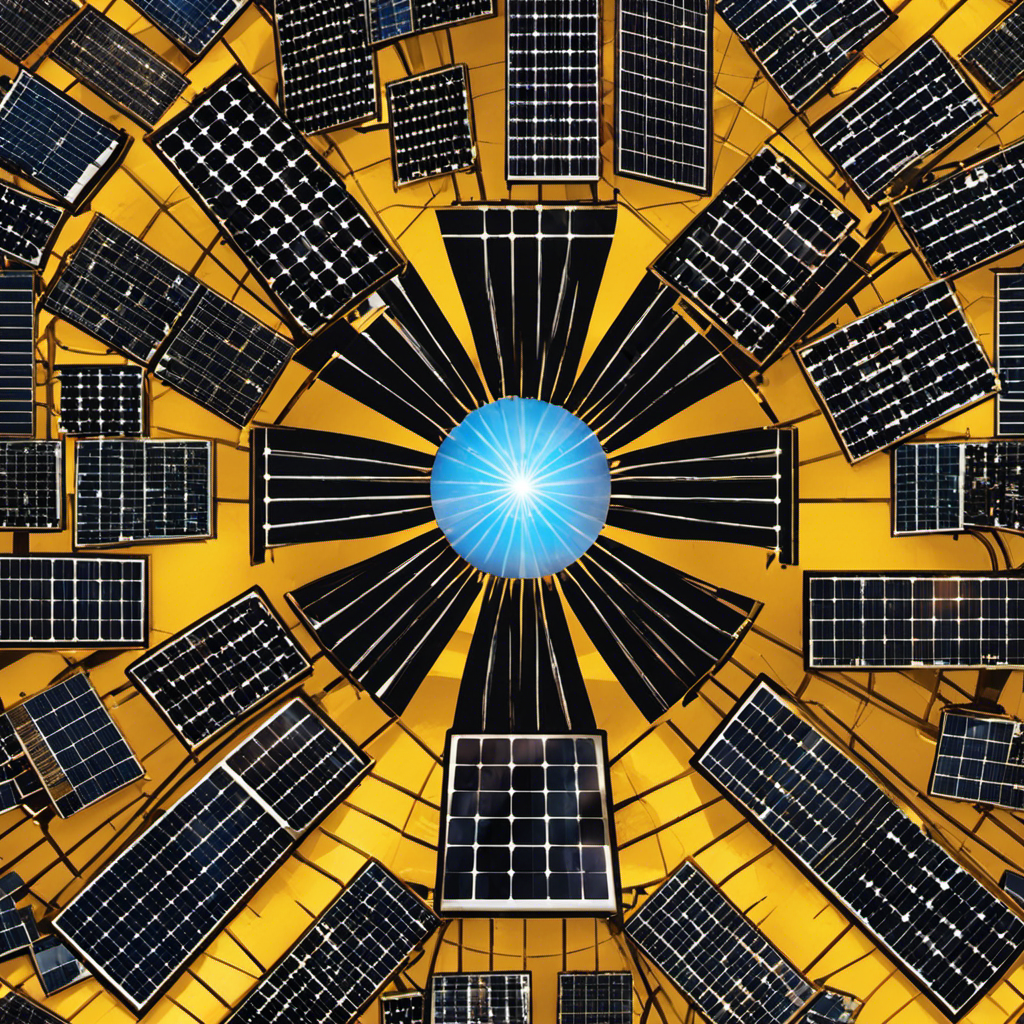An image that showcases a vast expanse of solar panels, glistening under the sun's rays