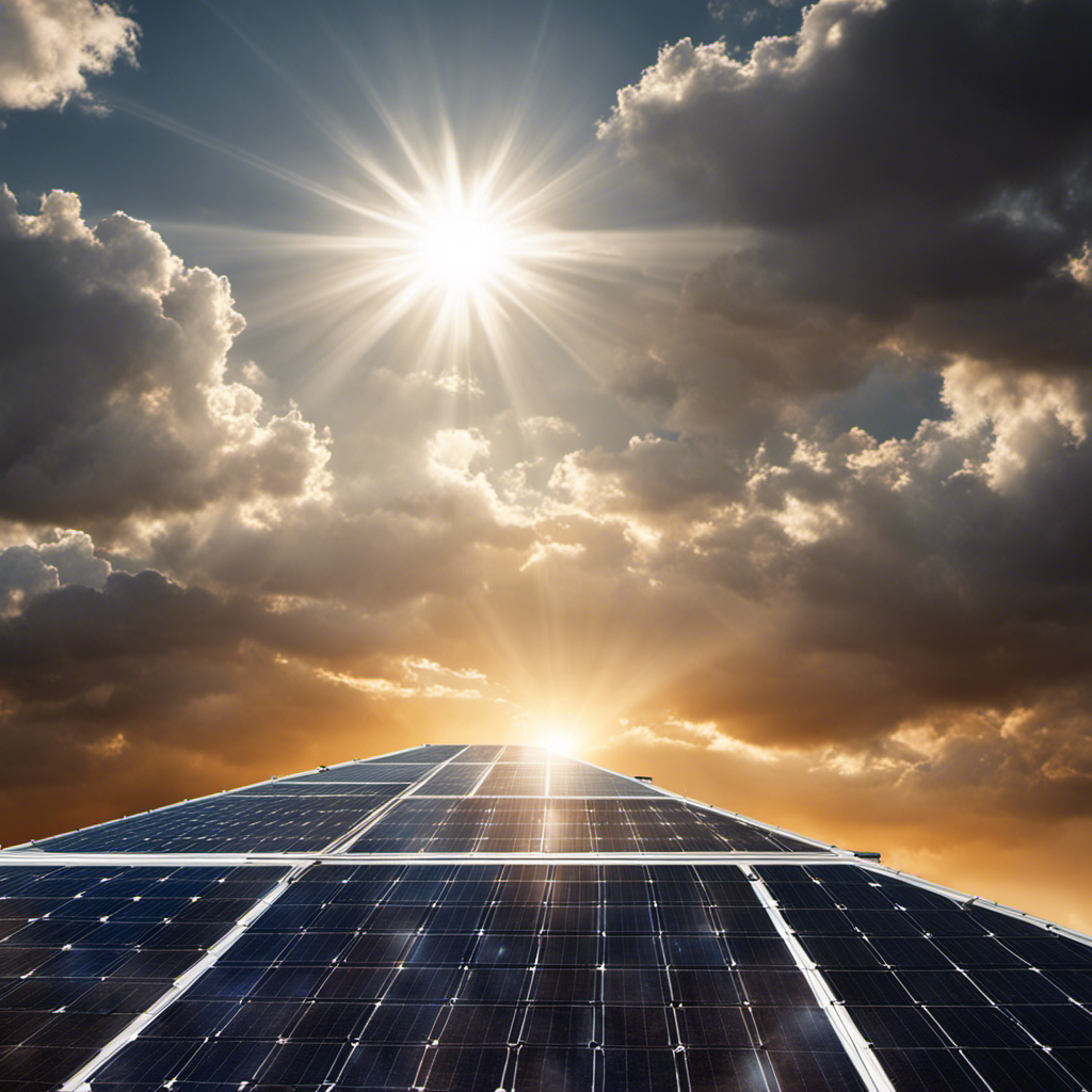 An image illustrating a solar panel, mounted on a rooftop, with rays of sunlight falling onto it at varying angles and intensities