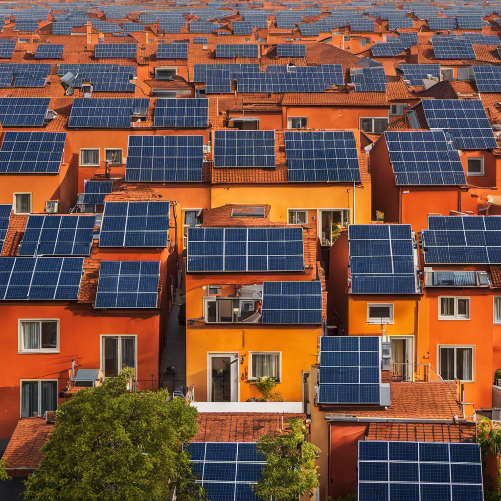 An image showcasing a vibrant sunrise over a cityscape with solar panels seamlessly integrated onto rooftops, followed by an intricate network of power lines connecting to homes, emphasizing the prerequisite steps towards making solar energy accessible to consumers