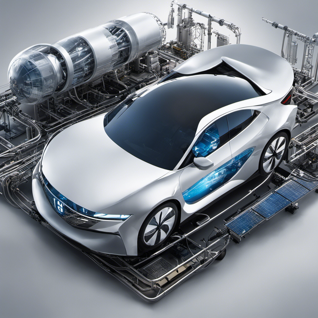An image showcasing the challenges and potential of hydrogen fuel cells by depicting a diverse range of industries (transportation, energy, aerospace) connected through intricate networks, symbolizing the complex yet promising future of this sustainable energy source