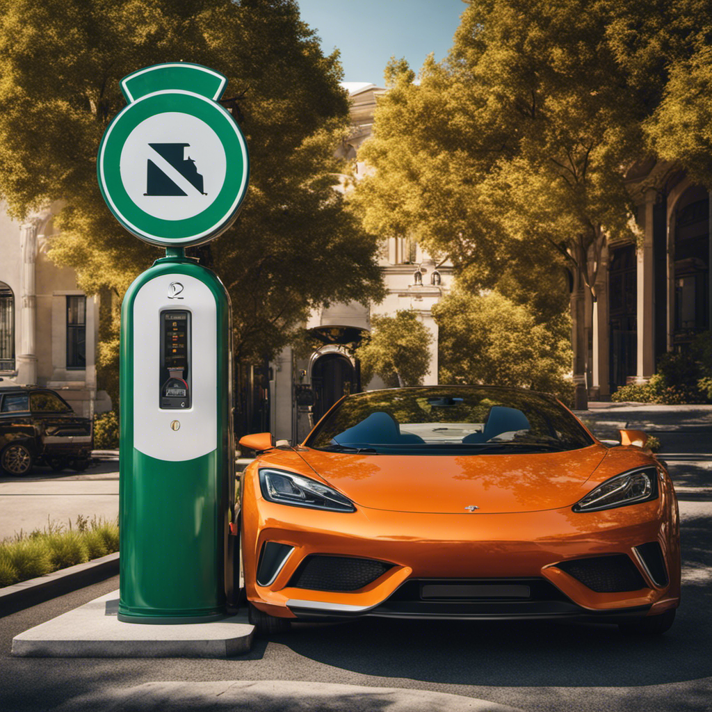 An image showcasing a split road sign, one side adorned with a sleek electric car symbolizing eco-friendliness, while the other side features a classic gasoline pump symbolizing traditional fuel options