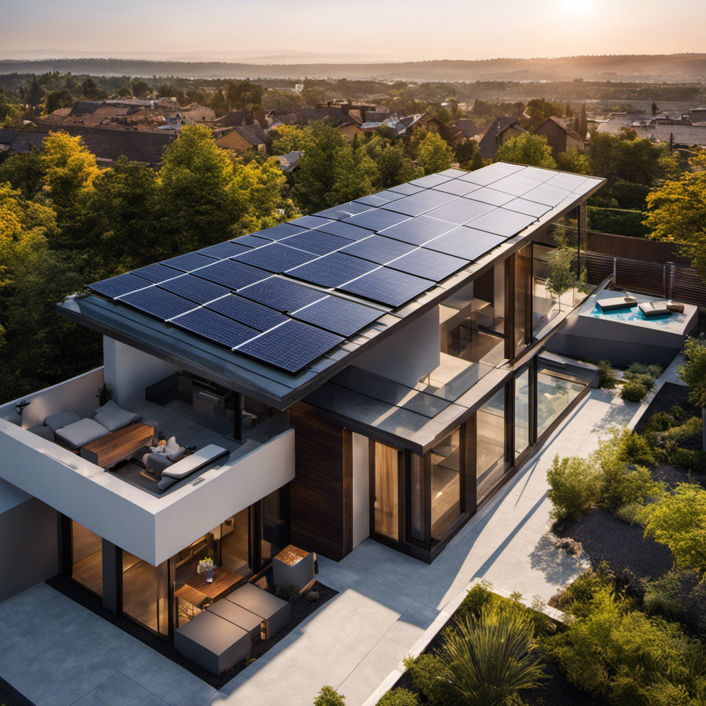 An image showcasing a sleek, modern rooftop with well-aligned solar panels, capturing their efficiency and aesthetics