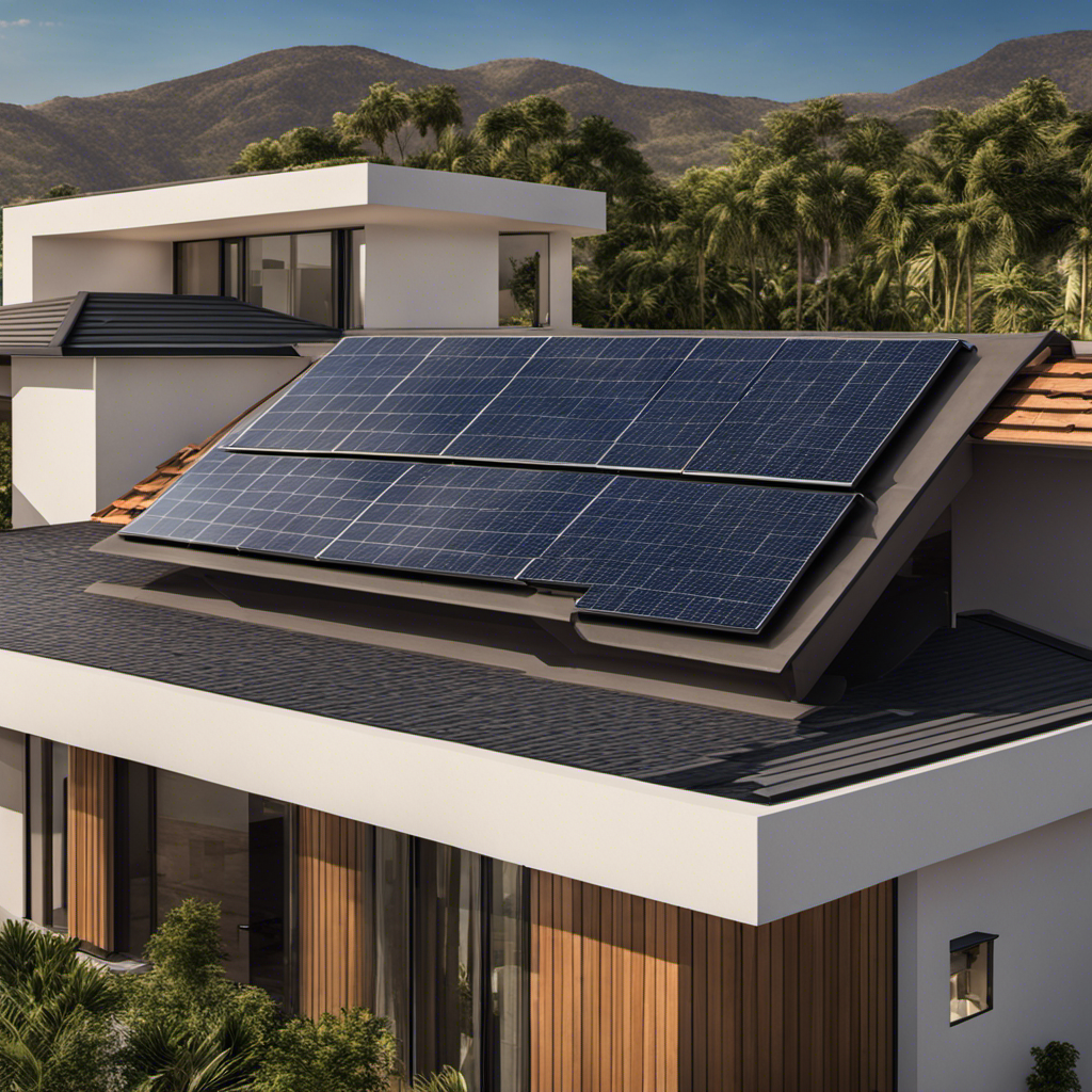 An image showcasing a modern tile roof with solar panels seamlessly integrated