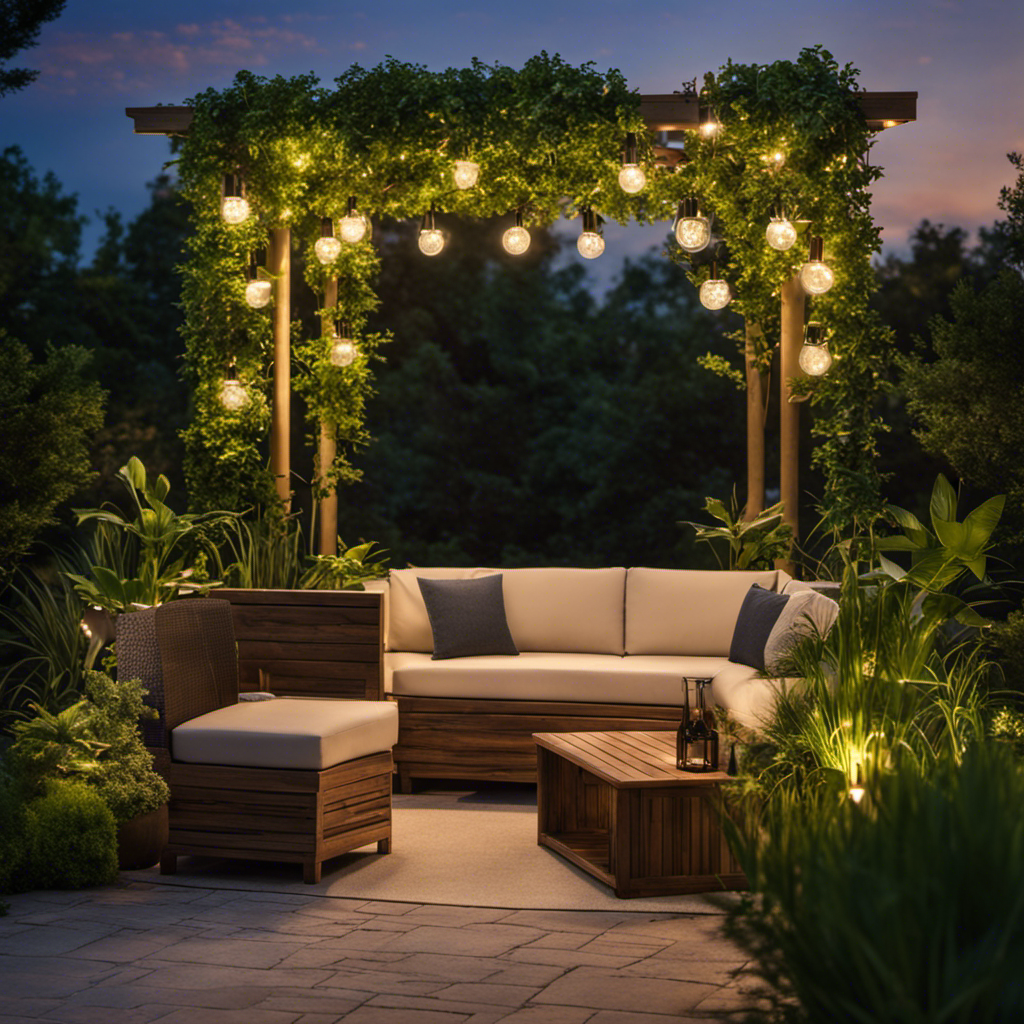 An image showcasing a beautiful outdoor setting, featuring a customized lighting fixture made from solar lights
