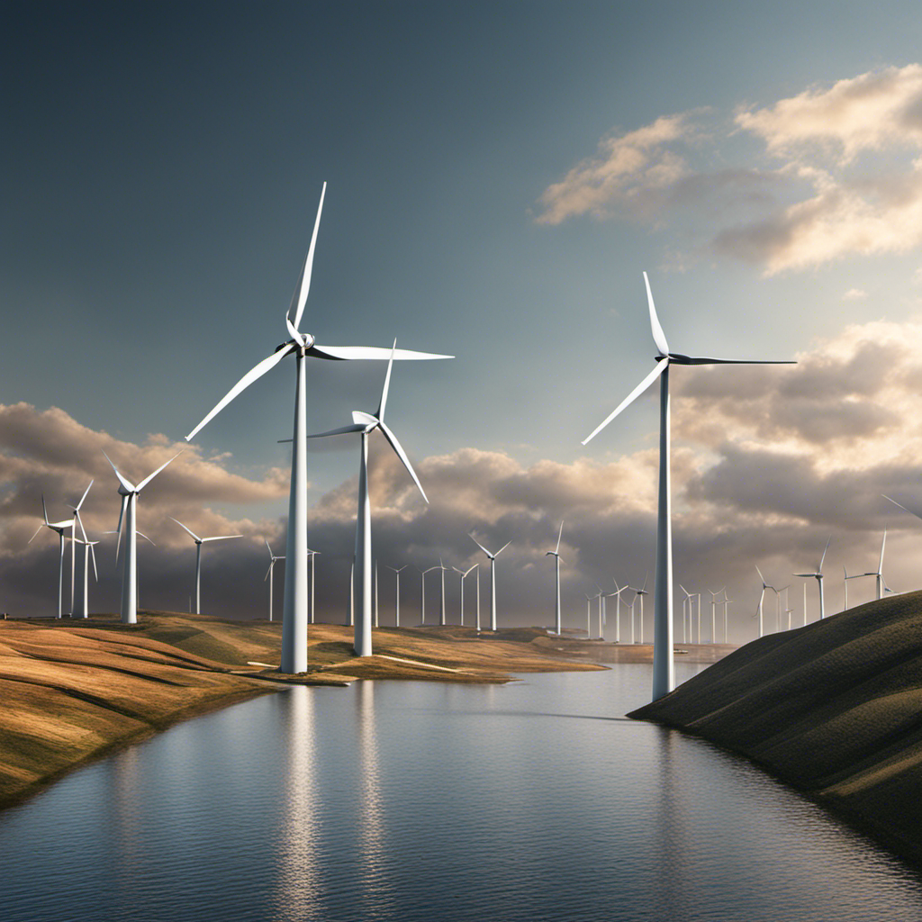 An image showcasing a towering wind turbine, emphasizing the structural design elements such as height, foundation, and materials used, while highlighting the importance of aerodynamics and maximum energy generation
