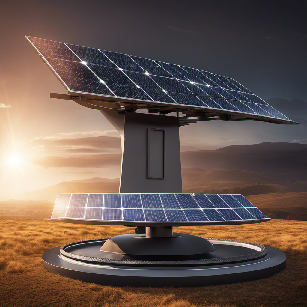 An image that showcases a moving solar panel array mounted on a rotating platform, illustrating the concept of solar panels collecting energy while in motion