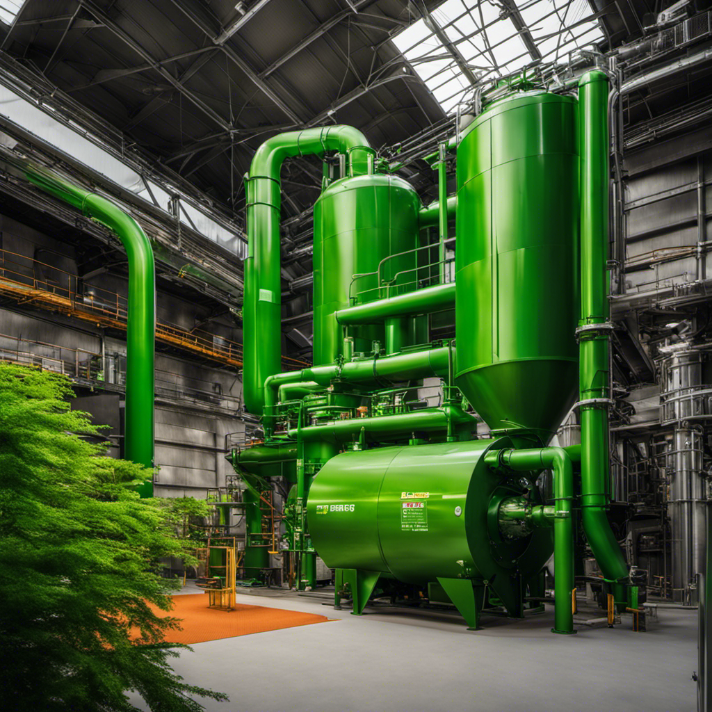 An image showcasing a modern biomass plant with advanced technologies, emitting clean and odor-free steam