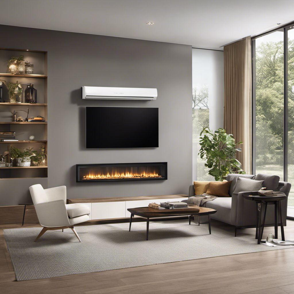 An image showcasing a modern living room with a sleek, wall-mounted ductless mini split system