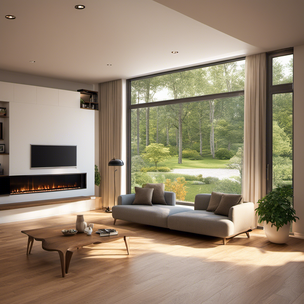 An image showcasing a cozy living room with radiant floor heating, powered by a geothermal energy system