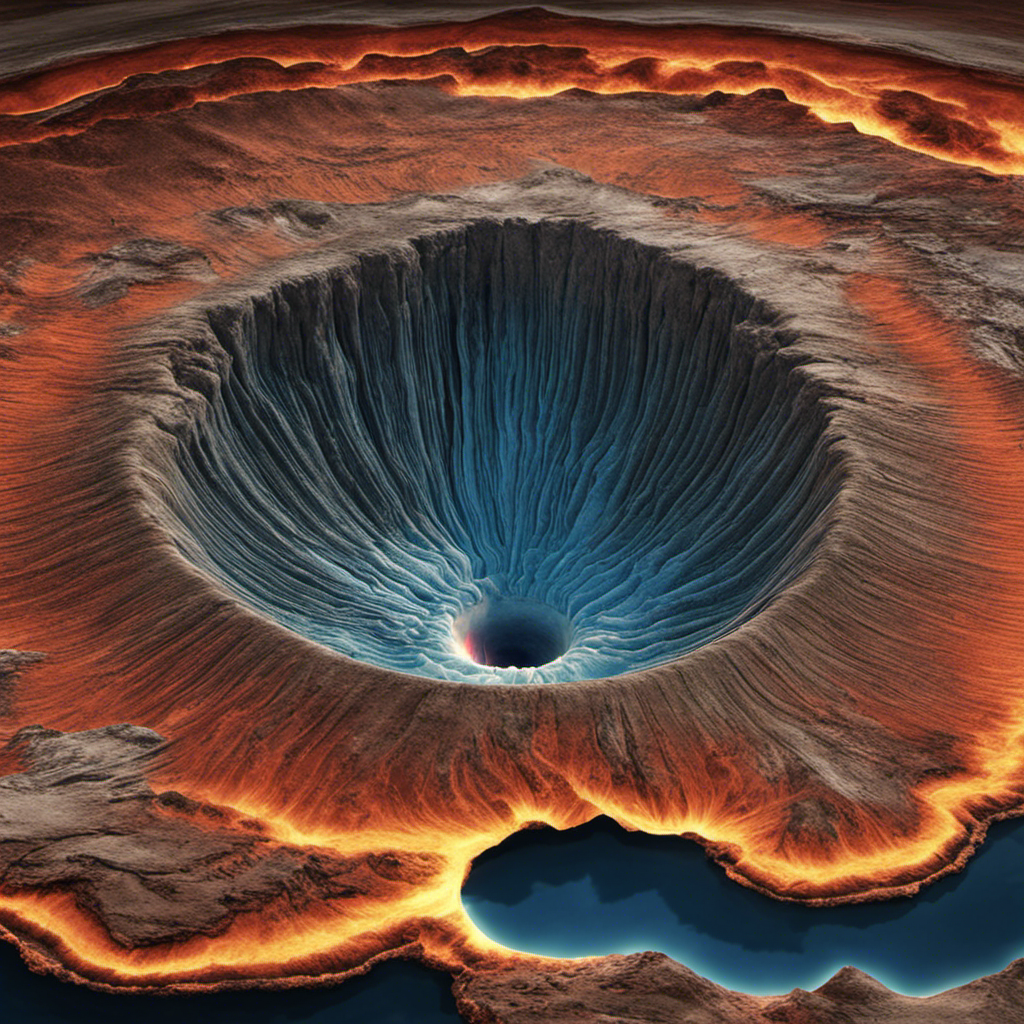 An image showcasing the intricate layers of the Earth's crust, from the solid outer crust to the molten mantle beneath, visually depicting the process of geothermal energy generation