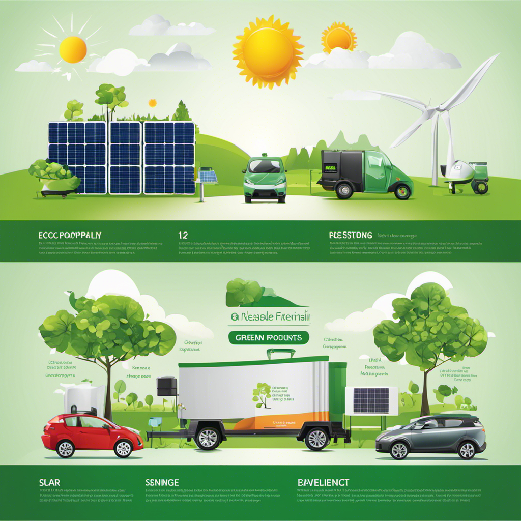An image showcasing a diverse range of eco-friendly products, such as solar panels, reusable bags, compost bins, and electric vehicles, symbolizing the 12 essential steps in green product development