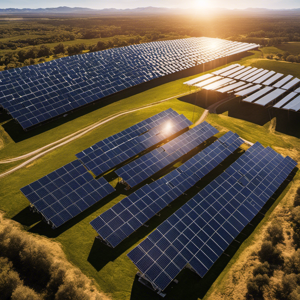 An image showcasing a large solar panel array positioned on a sunny landscape, harnessing sunlight to power an electrolyzer