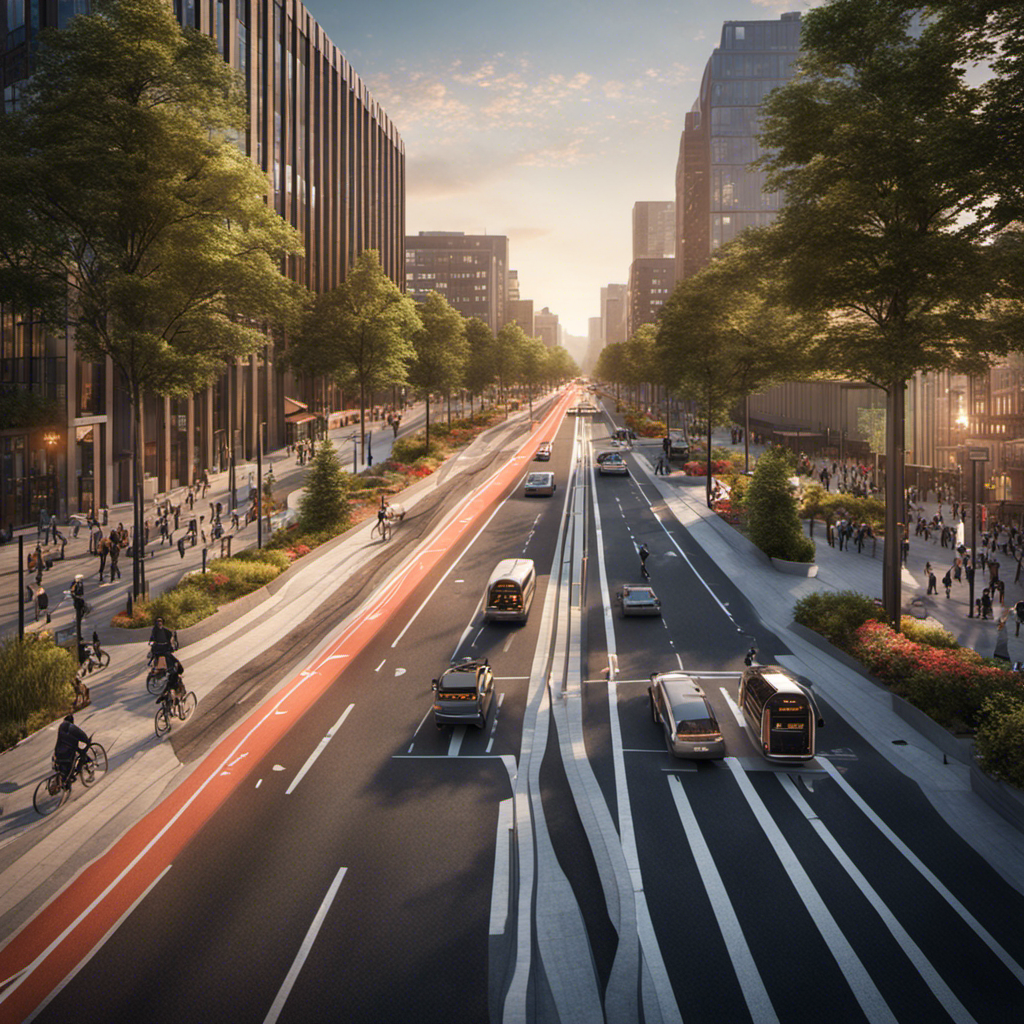 An image showcasing a wide, well-lit multi-modal transit corridor