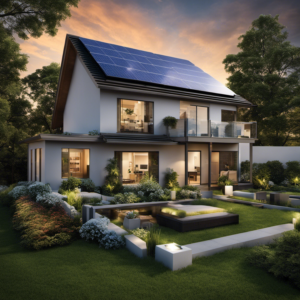 An image showcasing a residential solar panel system that utilizes energy storage technology, illustrating how solar energy can still power homes during cloudy or nighttime conditions