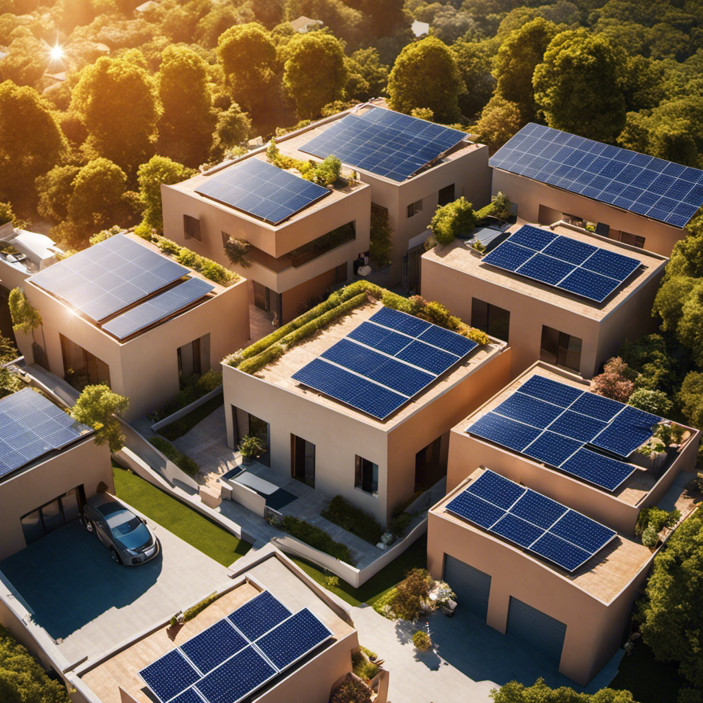 An image showcasing a sunny rooftop with solar panels, seamlessly integrated into everyday life