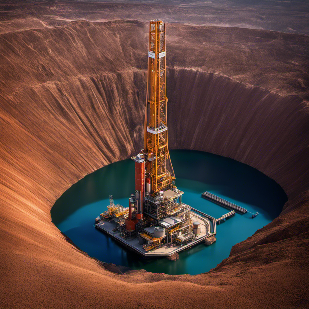An image showcasing the process of harnessing geothermal energy: An intricate drilling rig surrounded by layers of earth, revealing a deep, narrow borehole descending through sedimentary rock, reaching into the high-temperature geothermal reservoir beneath