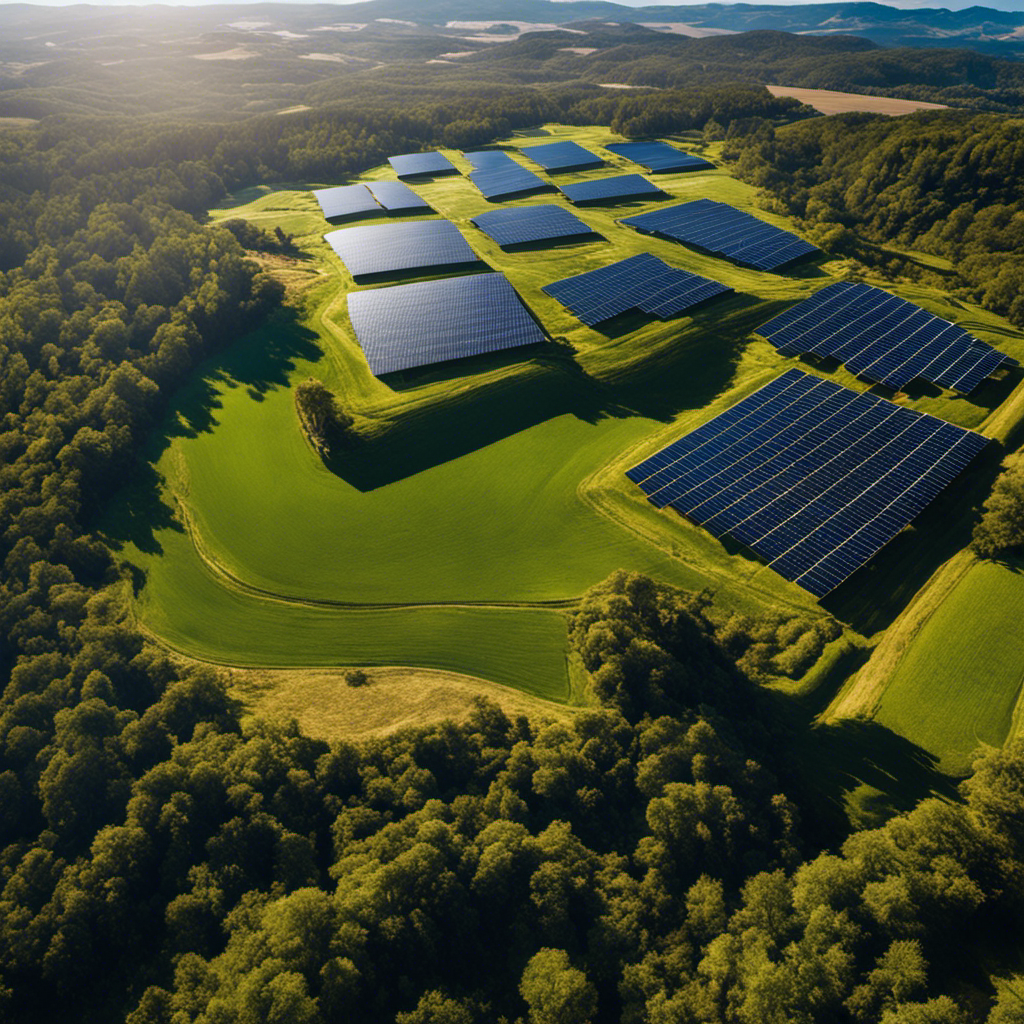 An image showcasing a vast sun-soaked landscape with rows of efficient solar panels seamlessly integrated into the terrain