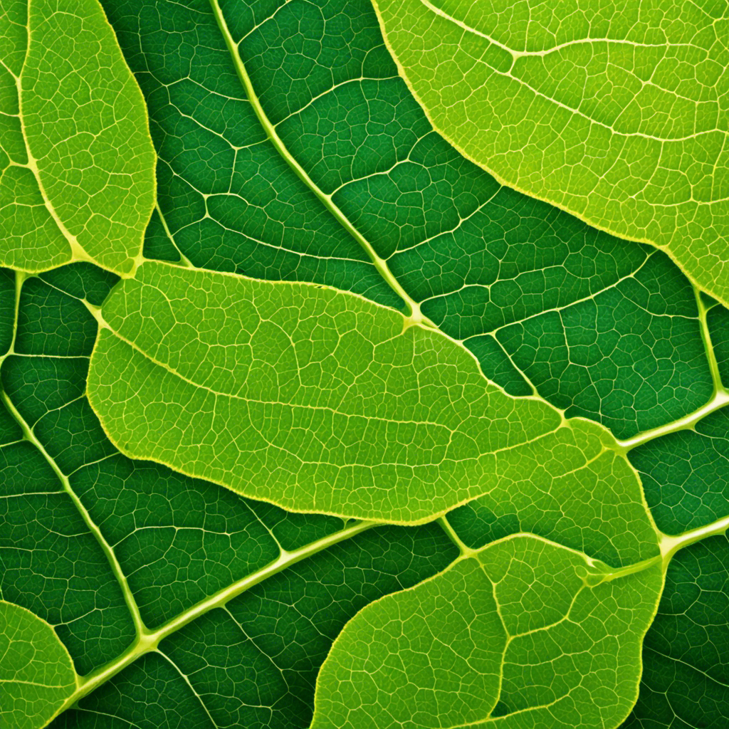 An image showcasing a vibrant green leaf with intricate chloroplasts, capturing the moment when photosystems absorb sunlight