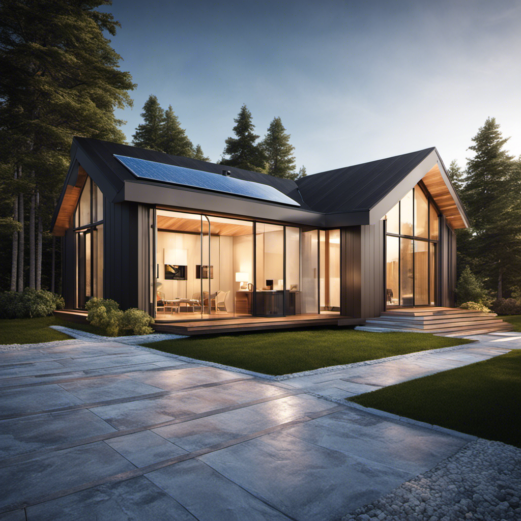 An image depicting a modern house with a geothermal heat pump system installed underground