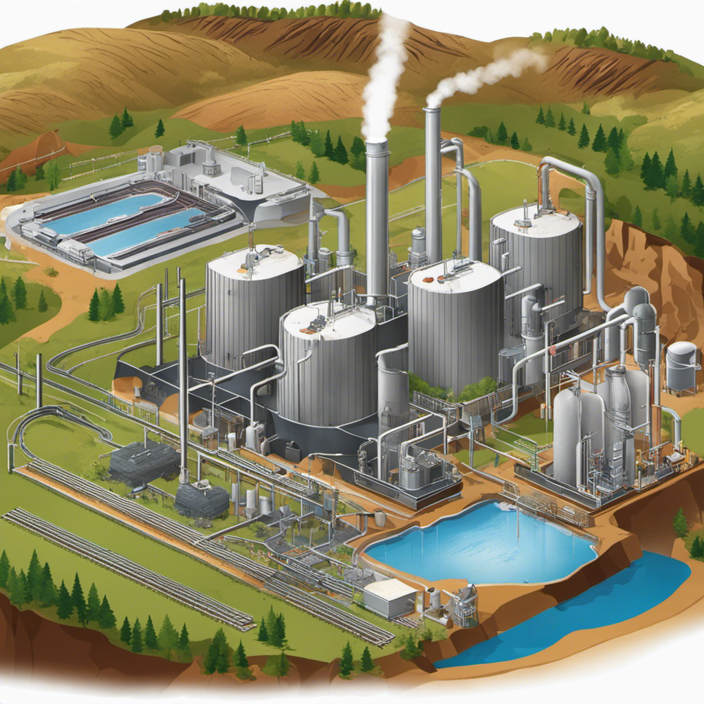 An image showcasing a geothermal power plant with underground heat reservoirs