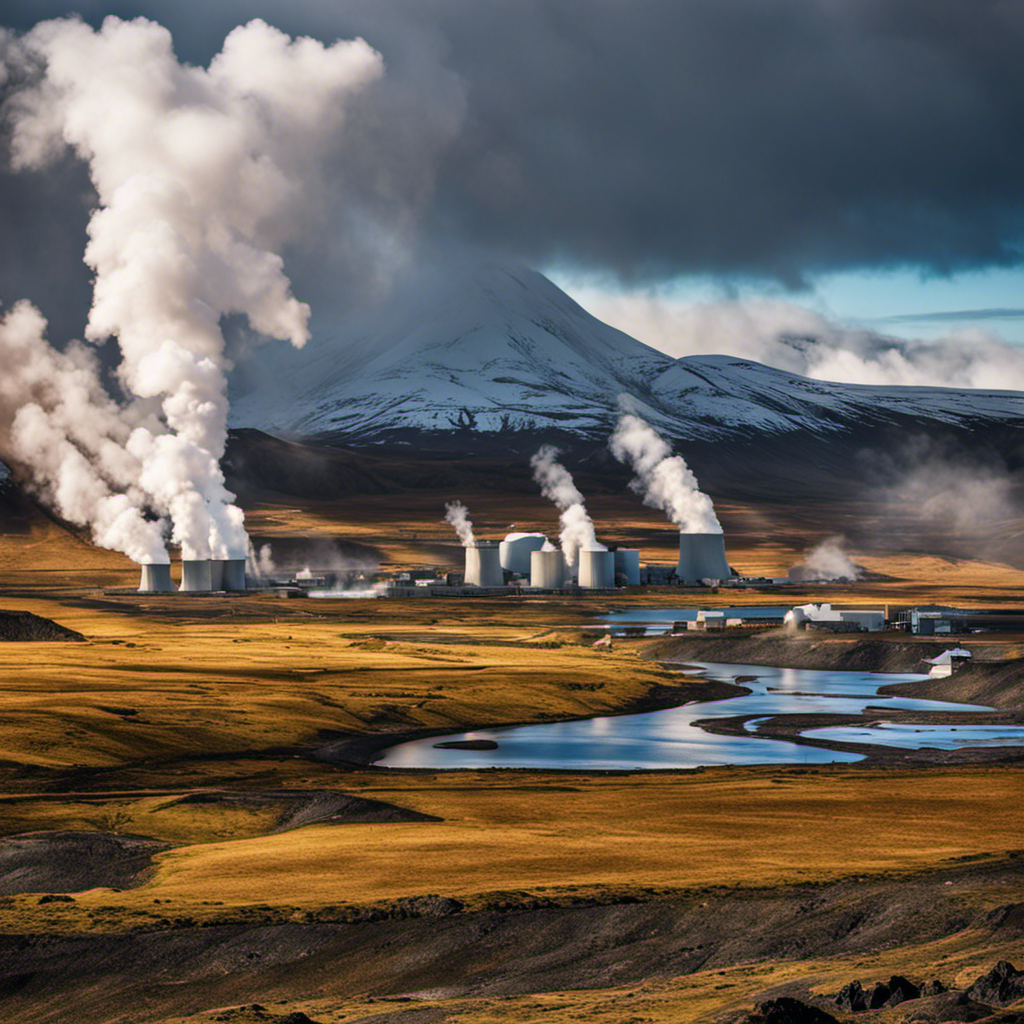 An image capturing the dynamic landscape of Iceland's geothermal power plants nestled amidst volcanic terrain