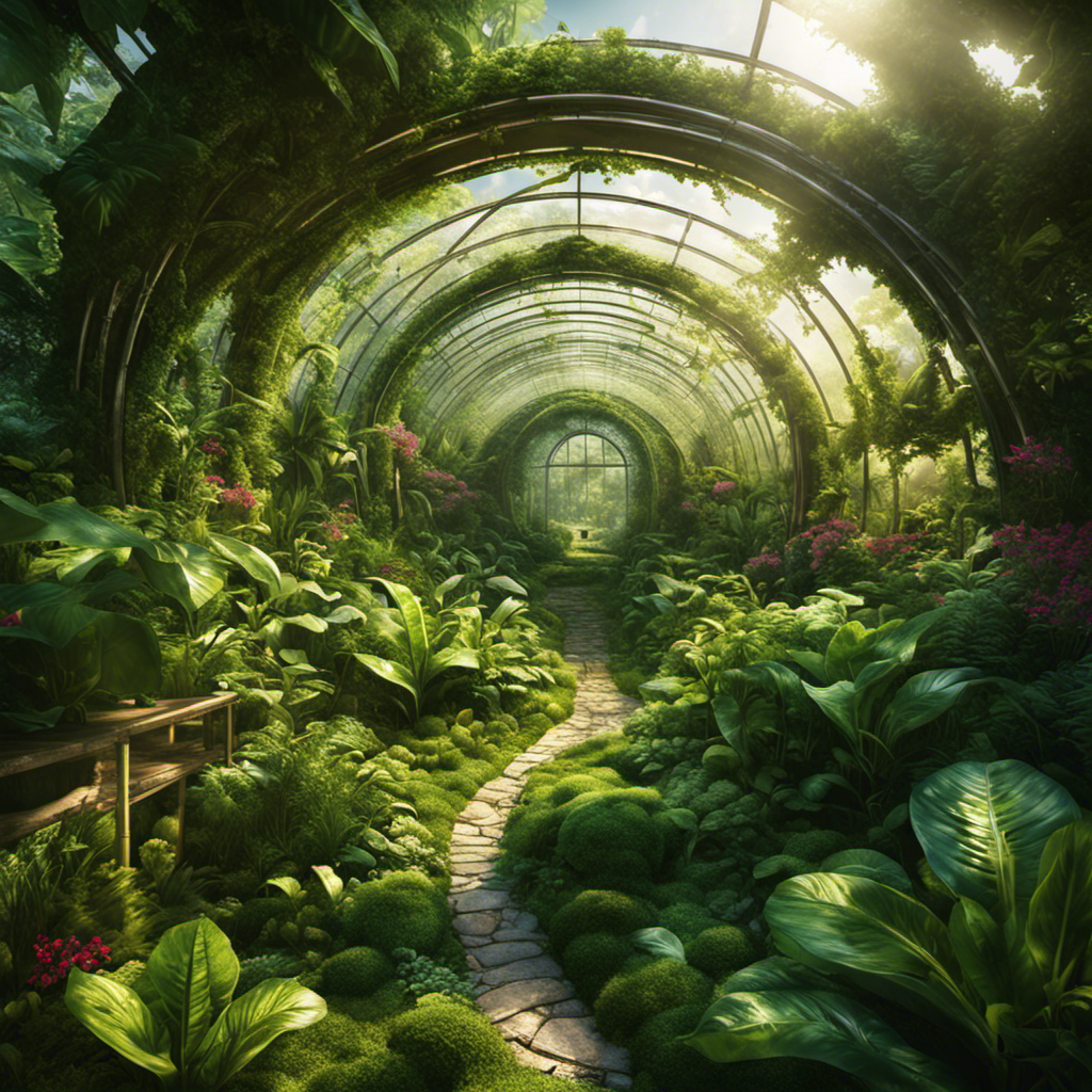 An image showcasing a greenhouse nestled amidst lush vegetation