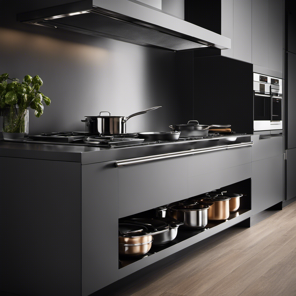 An image that showcases a modern kitchen with a sleek geothermal stove as the central focus, emitting gentle heat while pots simmer and pans sizzle, illustrating the efficient utilization of geothermal energy for cooking