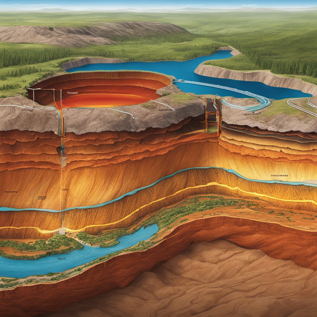 An image showing a cross-section of the Earth's layers, revealing hot magma reservoirs deep underground