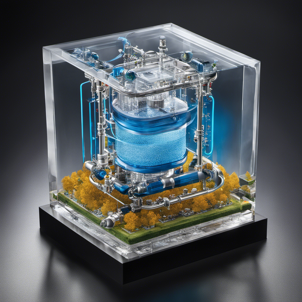 An image showcasing the intricate process of a hydrogen fuel cell, with a transparent membrane separating hydrogen and oxygen, electrons flowing through a circuit, and water molecules forming as the byproduct