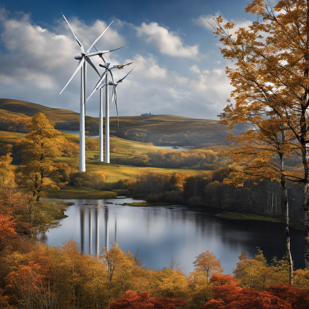 An image capturing the meticulous process of installing a wind turbine: skilled technicians assembling towering metal components, a massive crane delicately lifting blades into position, and the turbine rising against a serene sky backdrop