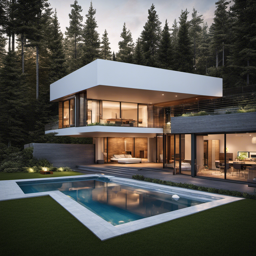 An image showcasing a modern house with a geothermal heating system