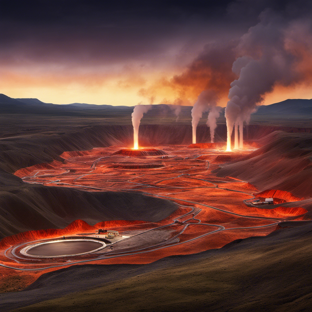 An image showcasing a vast underground network of geothermal wells penetrating the Earth's layers