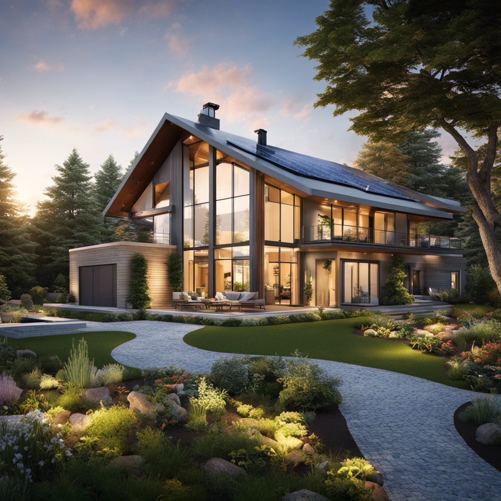An image showcasing a modern, energy-efficient house equipped with geothermal heating and cooling systems