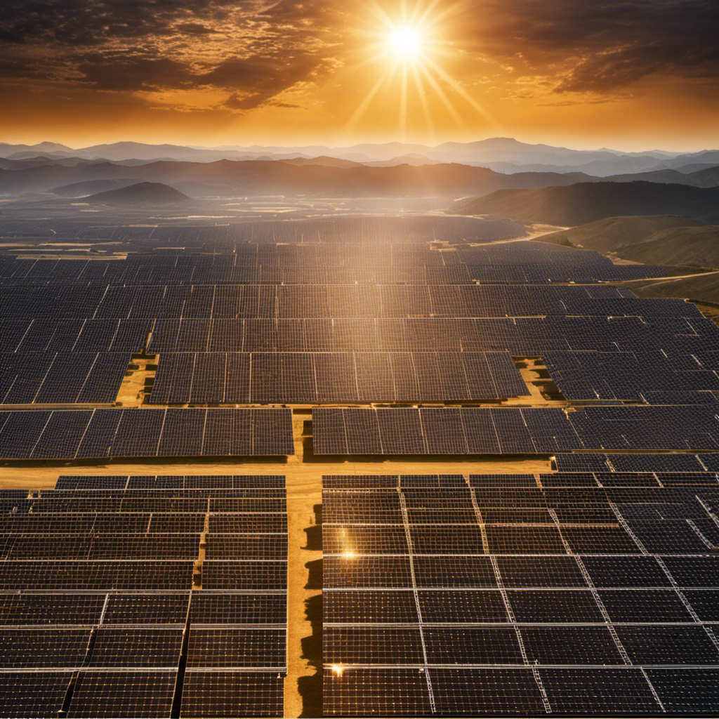 An image depicting a vast expanse of solar panels covering a sun-drenched landscape