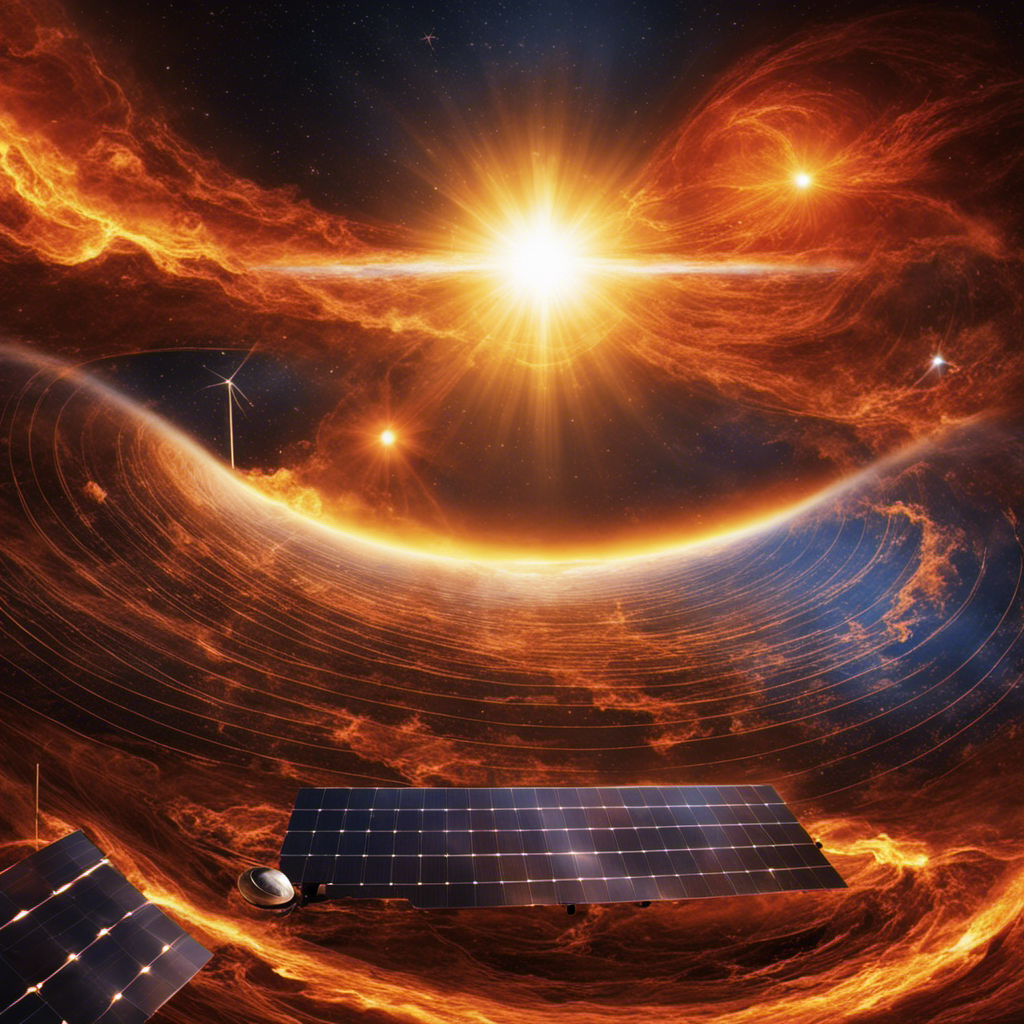 An image capturing the intricate process of solar energy transmission: Sun's radiant heat waves traveling through the vacuum of space, penetrating Earth's atmosphere, and ultimately reaching the planet's surface, sustaining life
