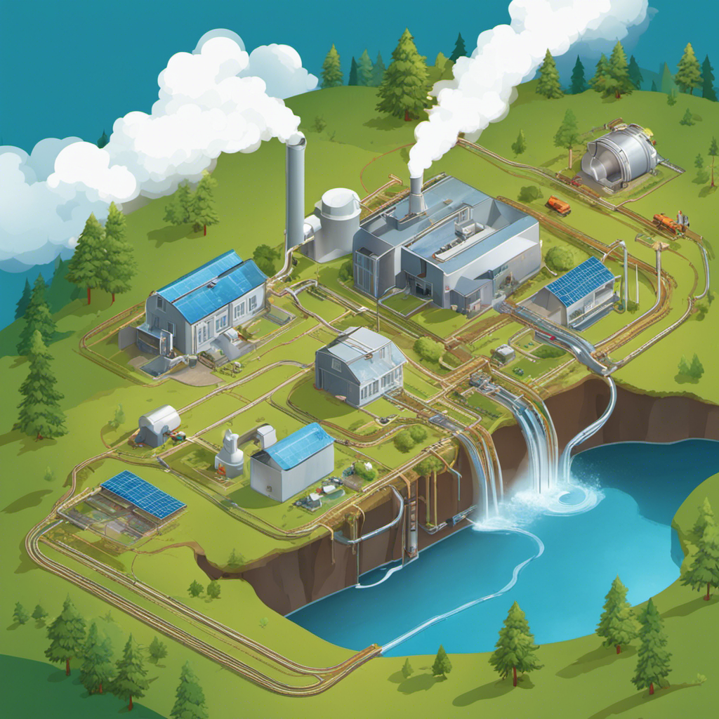 An image showcasing the intricate process of transporting geothermal energy-heated water to homes