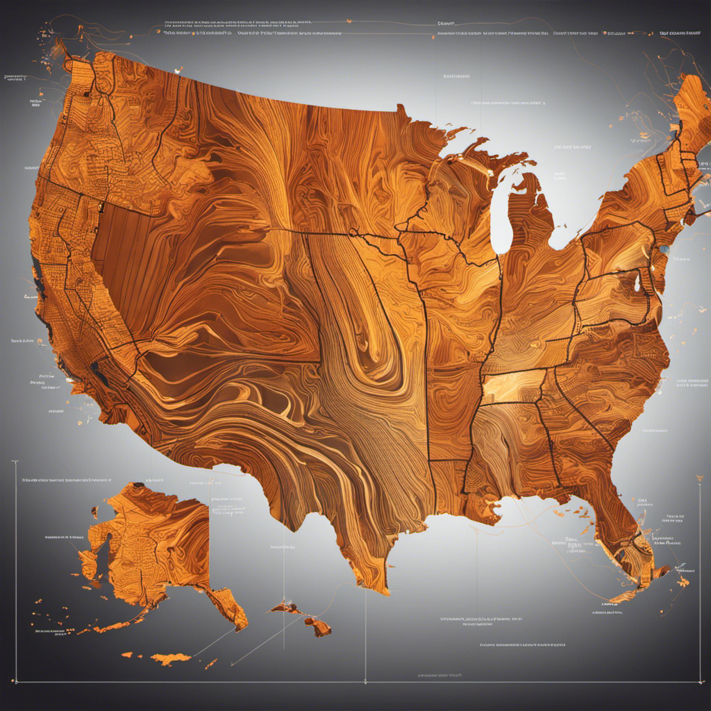 An abstract image showcasing the United States map, with vibrant lines emanating from geothermal power plants in strategic locations across the country, seamlessly connecting and supplying energy to numerous households