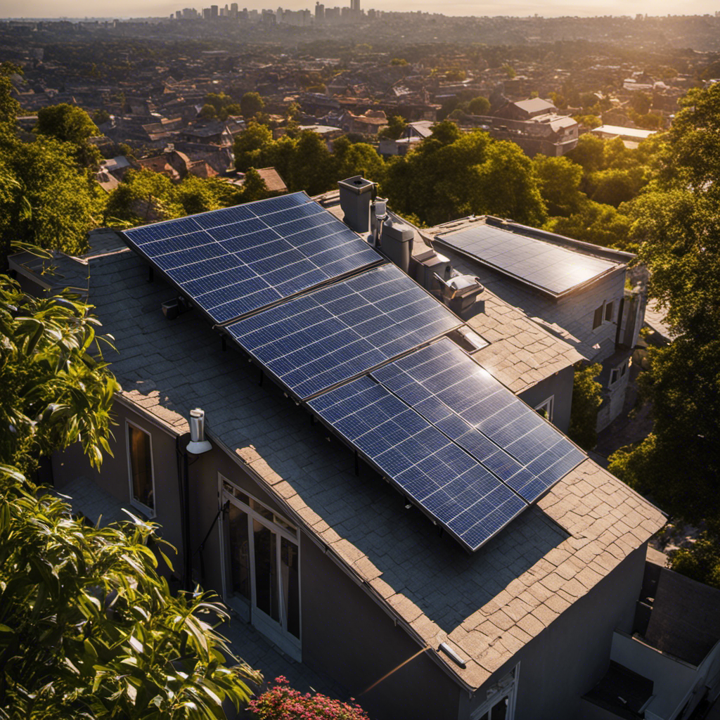 An image showcasing a rooftop with a single solar panel, basking in bright sunlight, effortlessly converting the sun's rays into clean and renewable energy, symbolizing the potential power output of a single solar panel