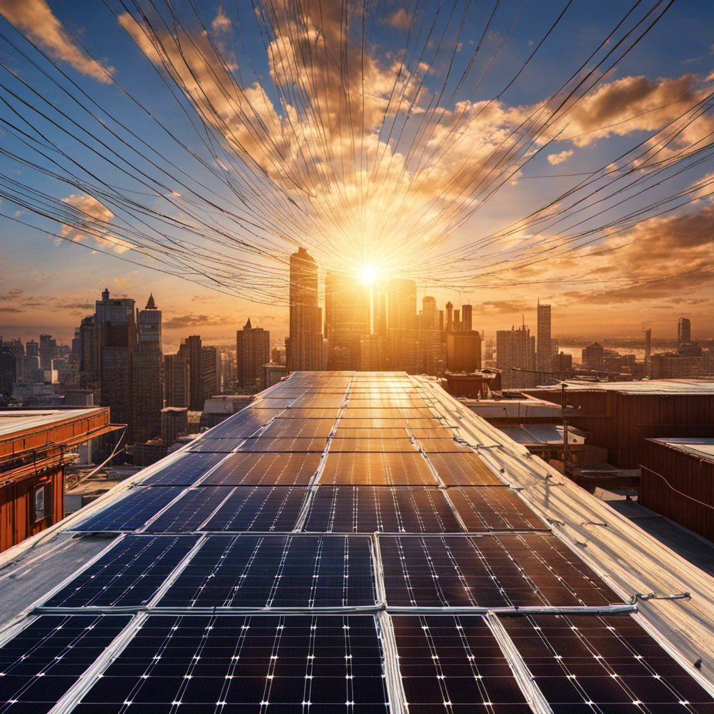 An image showcasing a sunny rooftop adorned with solar paint, its vibrant hues reflecting the radiant sunlight onto a network of wires, symbolizing the immense renewable energy potential of this innovative technology