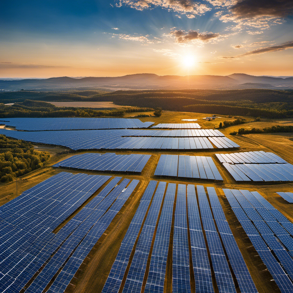 An image that showcases a vast field of solar panels stretching towards the horizon under a clear blue sky, capturing the brilliant sunlight being harnessed, symbolizing the immense energy potential of solar power