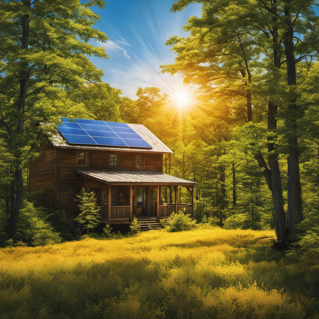An image showcasing a sun-soaked North Carolina landscape, dotted with solar panels glistening in the vibrant blue sky