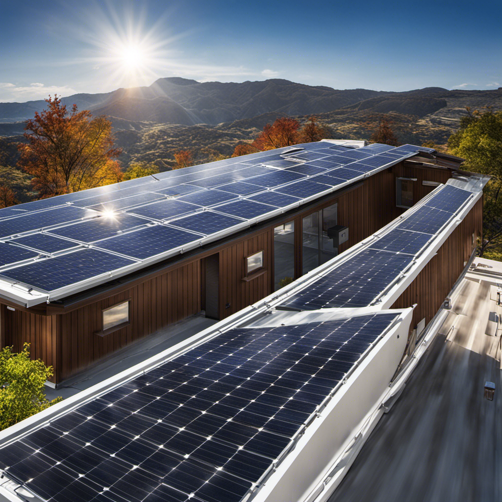 An image featuring a rooftop solar panel installation, with brilliant sunlight illuminating the surroundings