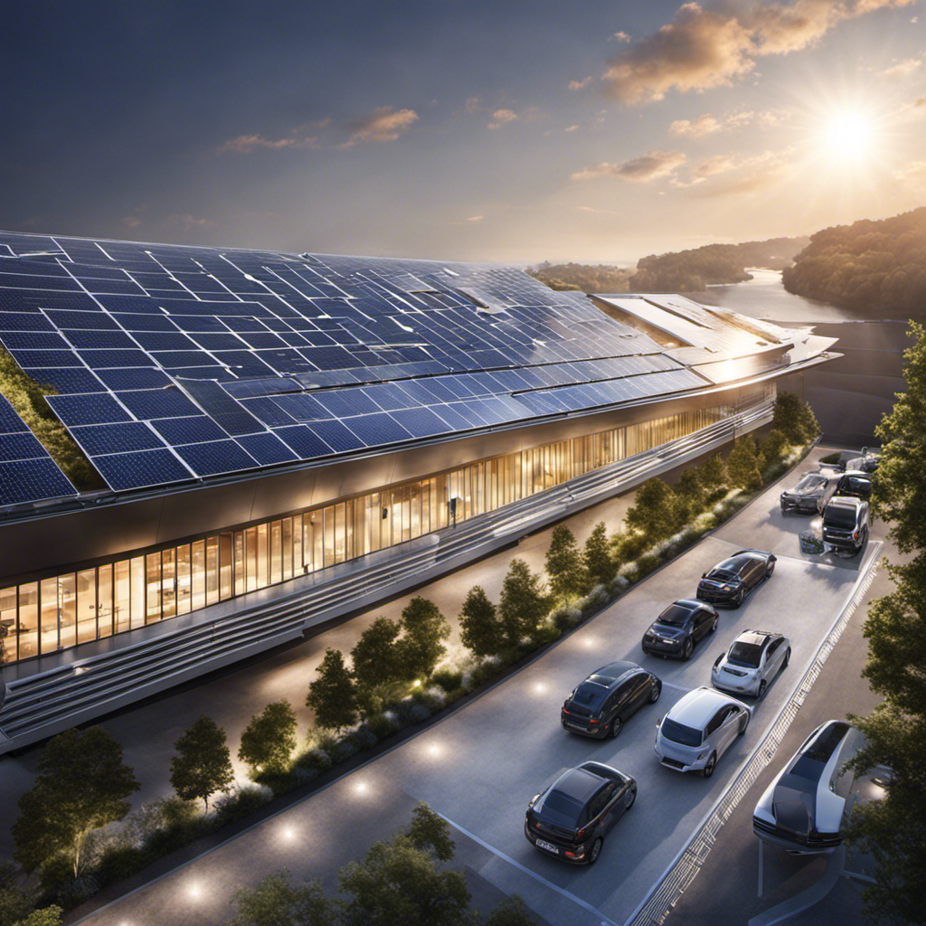 An image capturing the River Centre Parking Ramp, adorned with gleaming solar photovoltaic panels, soaking up the radiant sun rays, converting them into a boundless supply of clean, renewable energy