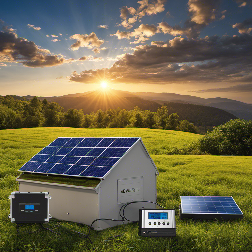 An image that showcases a solar kit composed of panels connected to 2 12-volt batteries