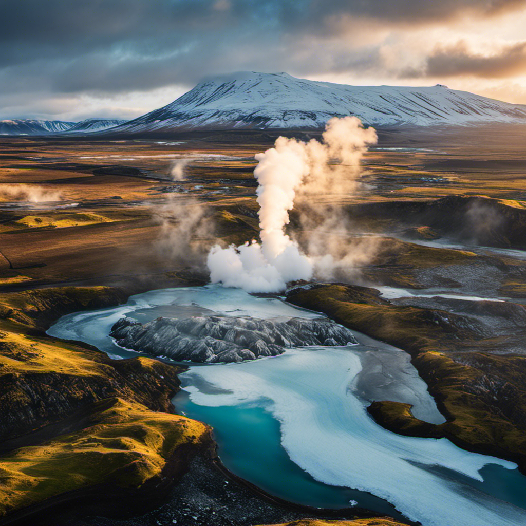 An image showcasing Iceland's geothermal power plants amidst a stunning volcanic landscape
