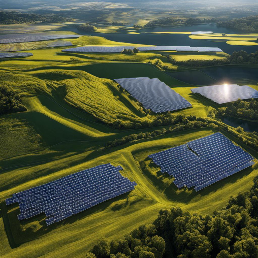 An image that portrays a sprawling landscape of 250 acres, dotted with meticulously arranged solar panels gleaming under the radiant sun