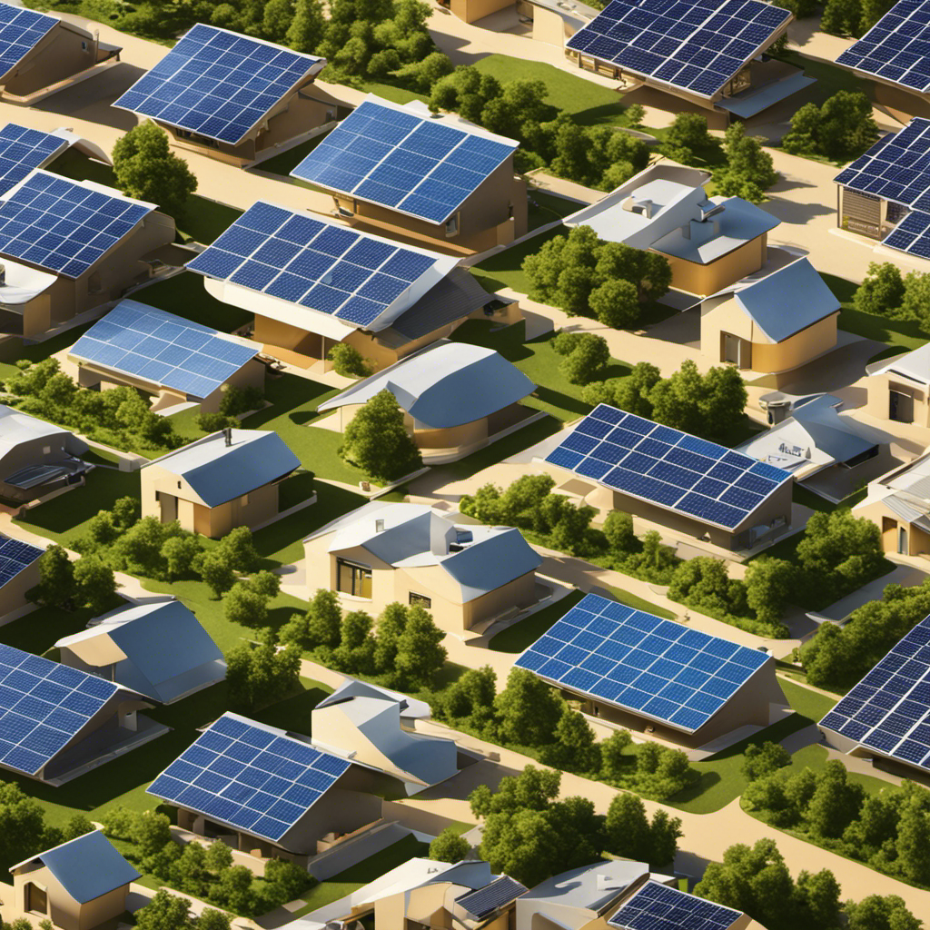 An image depicting a sun-drenched landscape with solar panels covering rooftops, generating electricity
